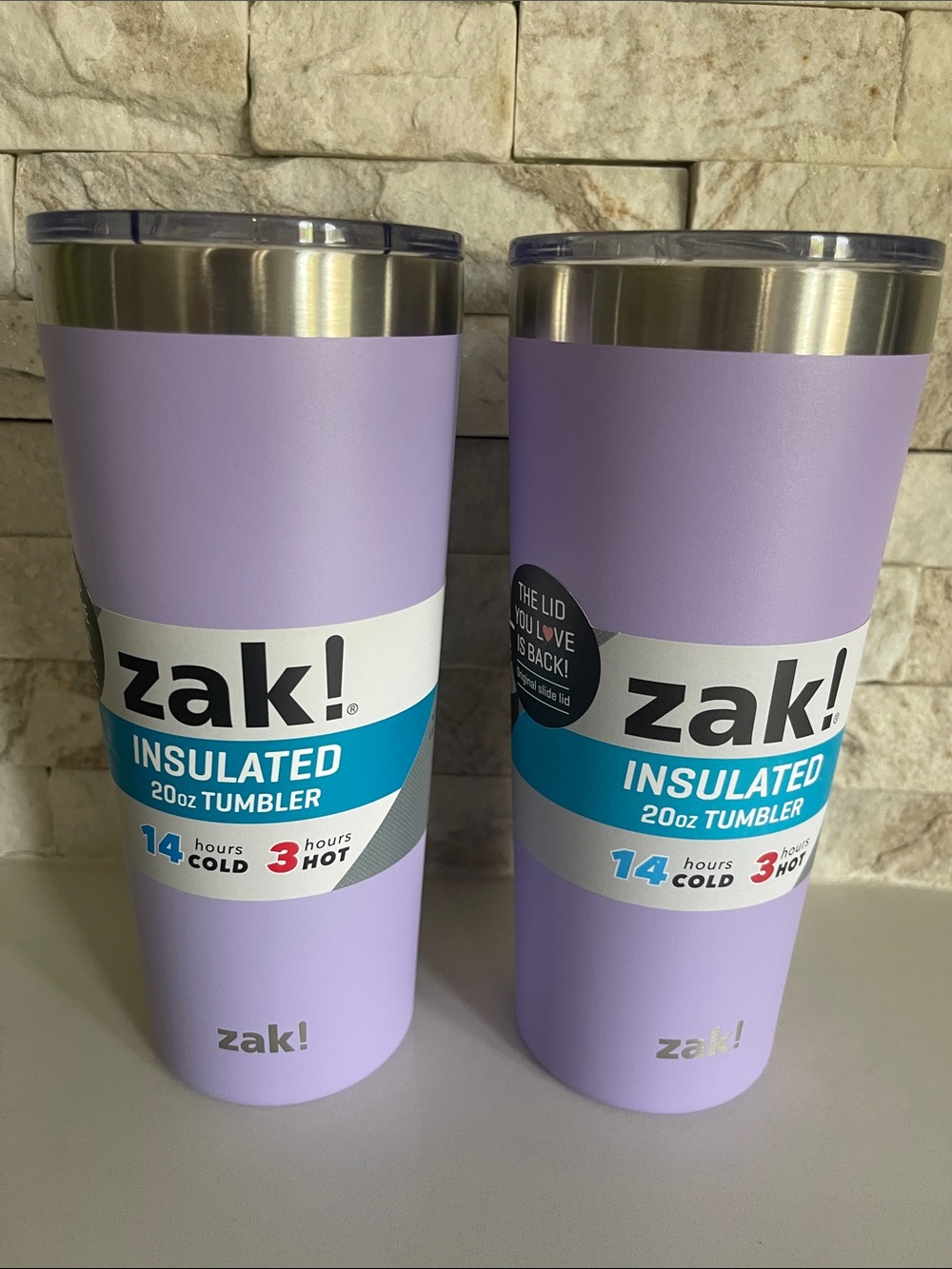 Brand new! $50 TWO ZAK! PURPLE 20OZ INSULATED STEEL TUMBLERS